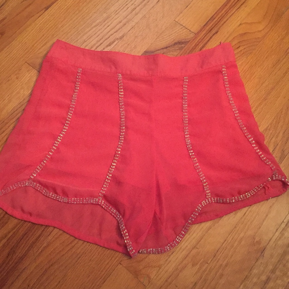 HI-WAISTED CORAL BEADED SHORTS